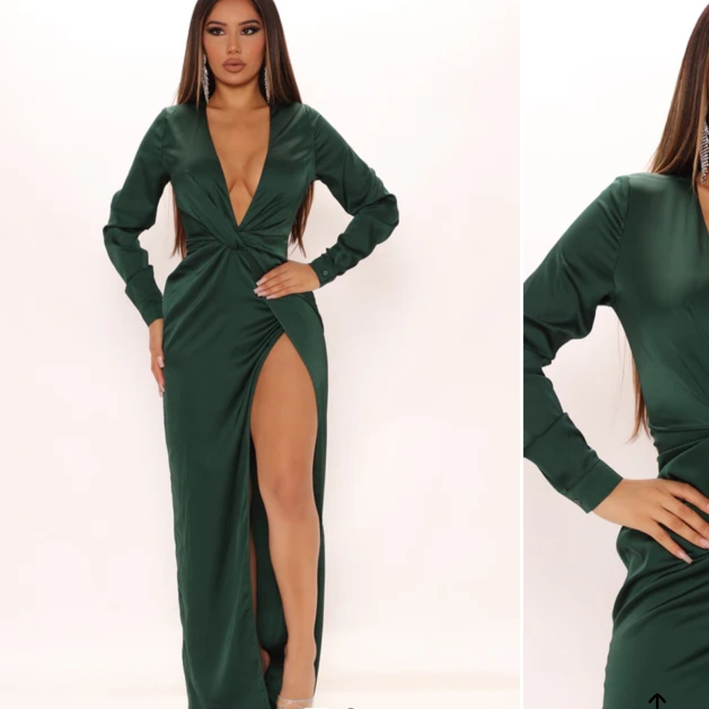 Fashion Nova Deep Green Long Sleeve Dress